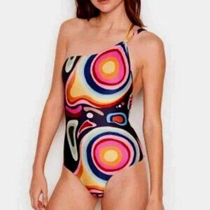 New! Triya Maio Lisa Colorful Abstract Halter One Piece Swimsuit 3484